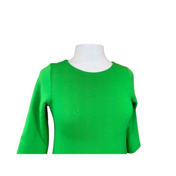 Lisa Perry Elbow Sleeve Scoop Neck Green Ponte Wool Tent Dress Side Pockets 2 - Picture 2 of 8